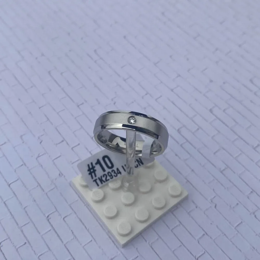 Men’s Stainless Steel Ring Size 10 Silver Band w/ CZ Accent